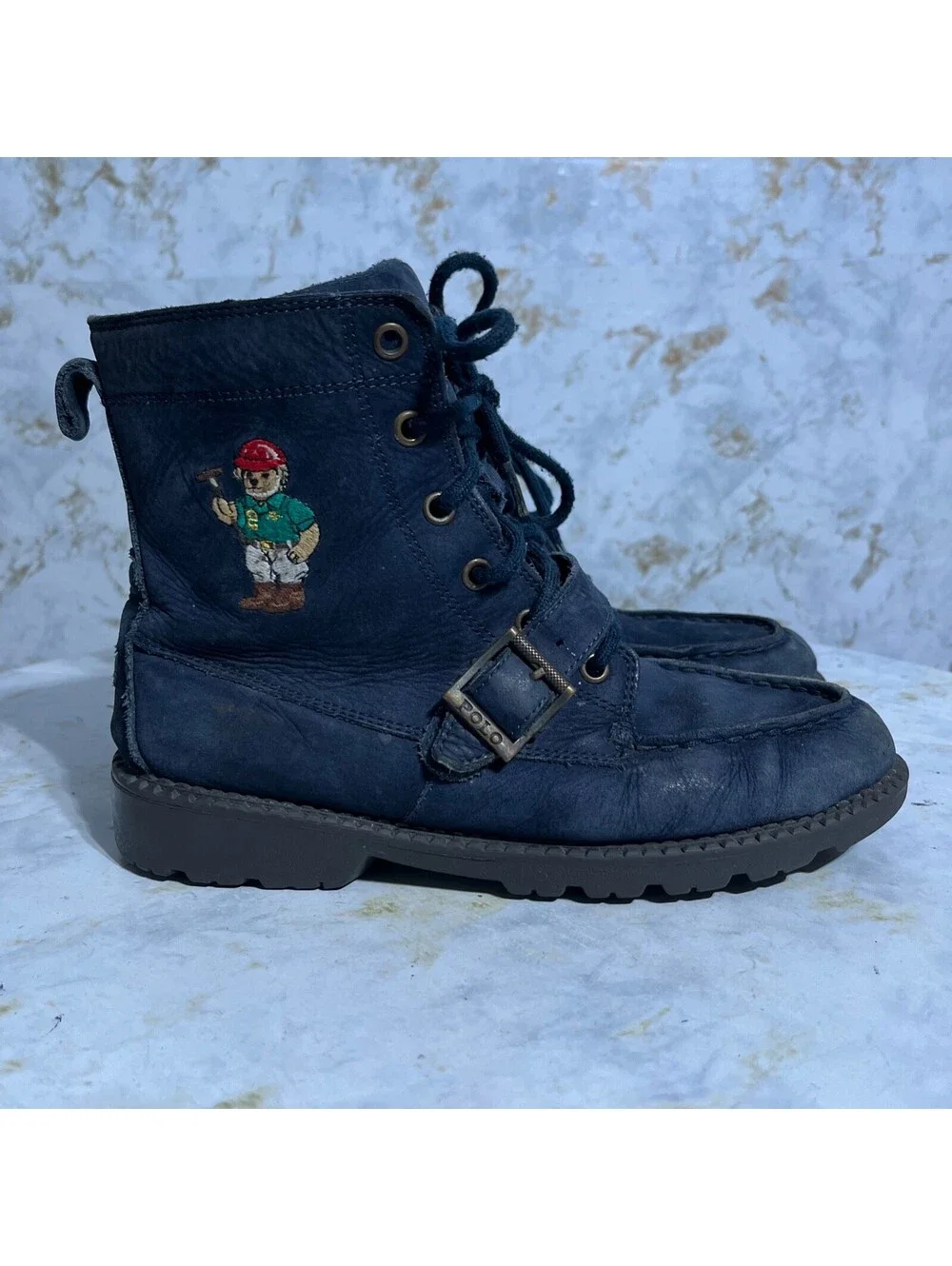 Polo Ralph Lauren Ranger Youth Kids Size 5M Shoes Blue Leather Polo Bear Boots